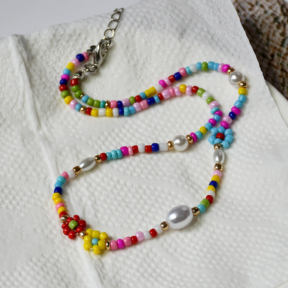 Wholesale Rainbow Flower Rice Beads Necklaces